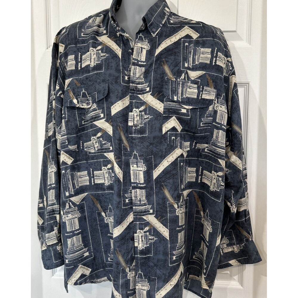 Vintage Stone Silks Men's L 100% Silk Ancient Roman Columns Architecture